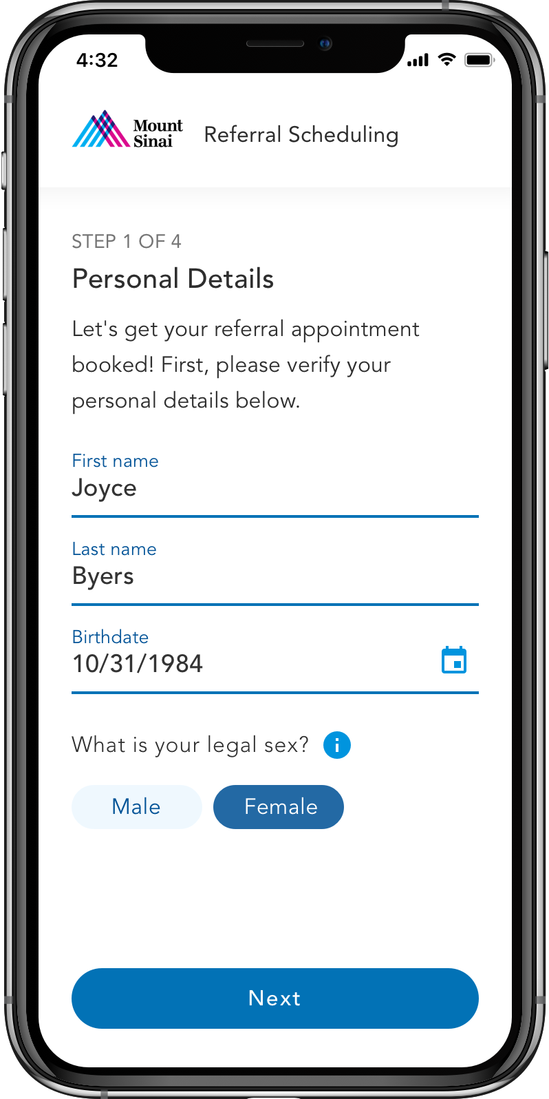 Referral scheduling screen 1